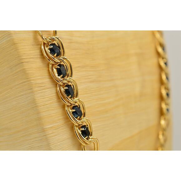 Givenchy Jewelry - Givenchy Vintage Crystal Chain Necklace Chunky Gold Double Linked Blue 1980s 9J